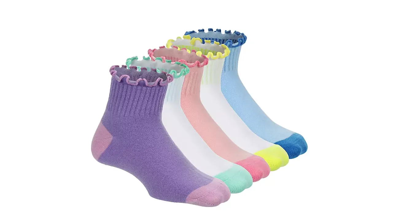 GIRLS RIBBED LETTUCE TOP QUARTER SOCKS 5 PAIRS>LADEDA Online