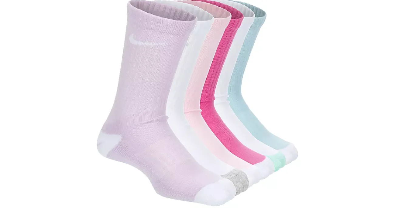 GIRLS SMILEY CREW SOCKS 6 PAIRS>NIKE