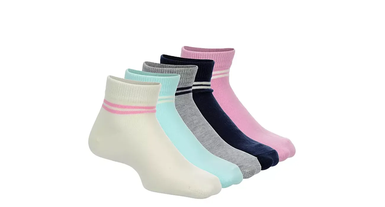 GIRLS THIN WELT VARSITY QUARTER SOCKS 5 PAIRS>LADEDA New