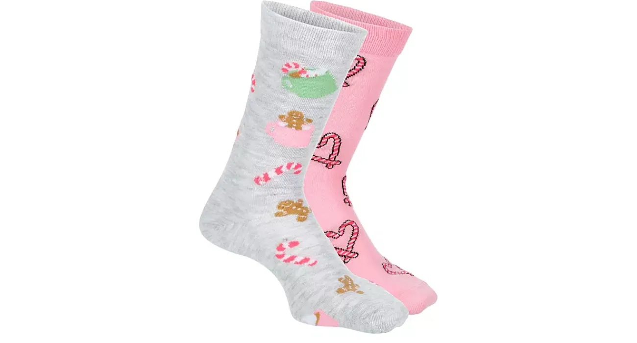 WOMENS GINGERBREAD CANDY CANE CREW SOCKS 2 PAIRS>HAPPY HOLIDAYS Hot